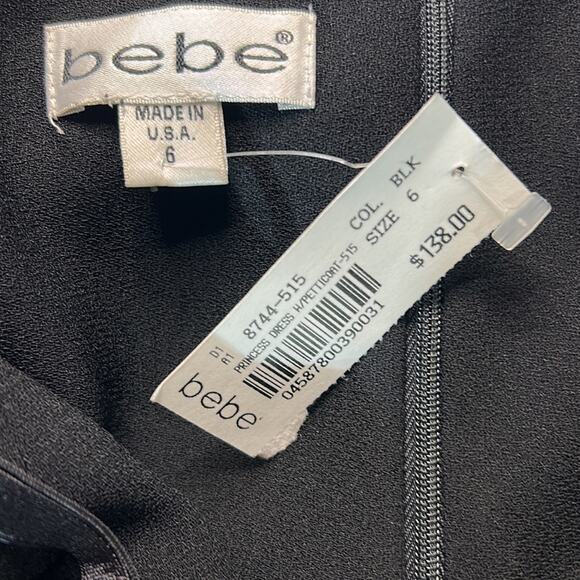 NWT Bebe Little Black Dress w/ Elastic Spaghetti Straps Underskirt Mini Size 6 - Picture 9 of 9